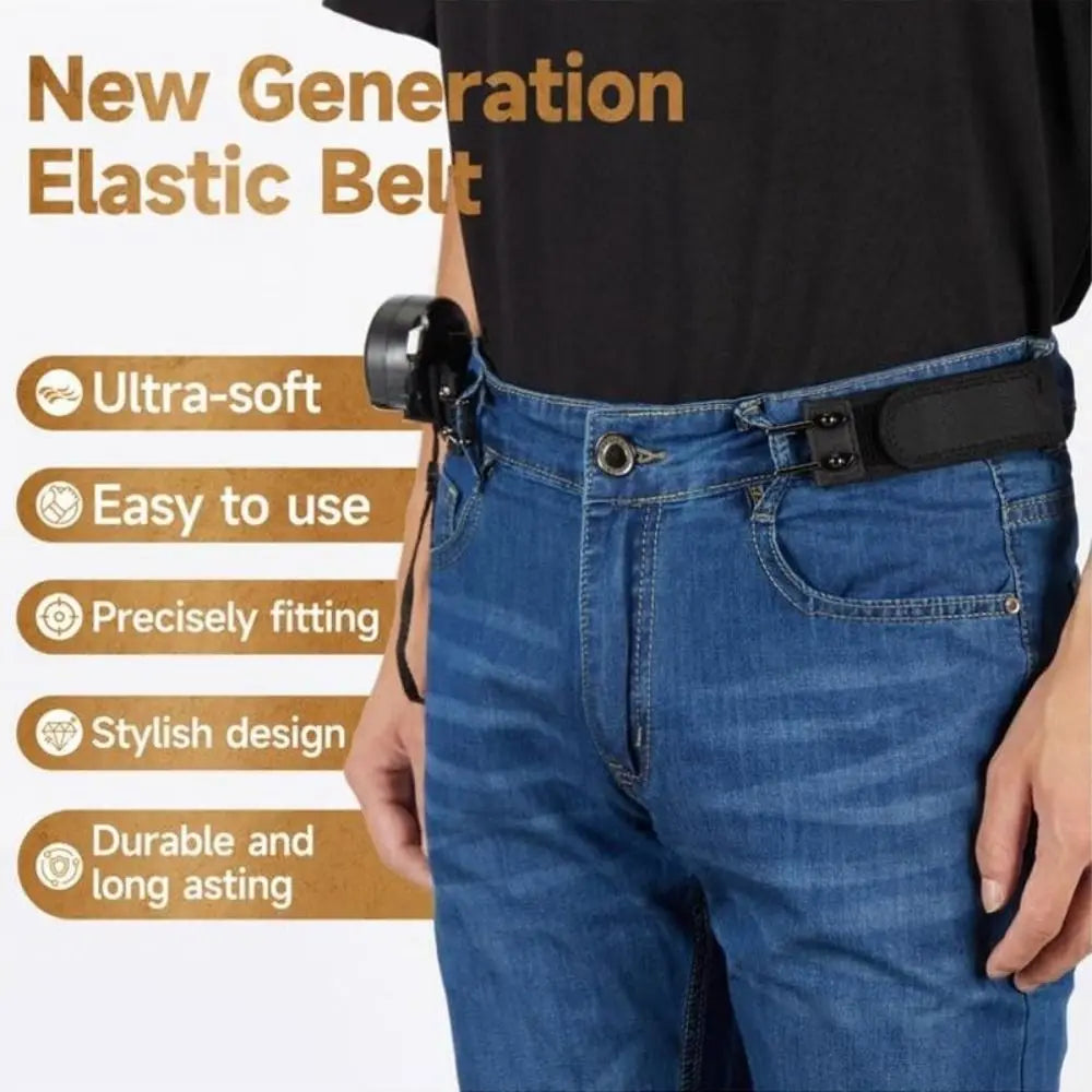 New Unisex Buckleless Belt Hook Velcro Waist Buckle Comfortable Metal Hook Adjustable Elastic Waist Belt