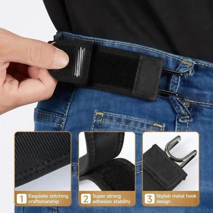 New Unisex Buckleless Belt Hook Velcro Waist Buckle Comfortable Metal Hook Adjustable Elastic Waist Belt
